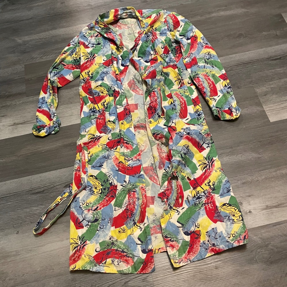 Vintage 50s The Champ of Hollywood Western Novelty Print Cotton Robe Mens L 18